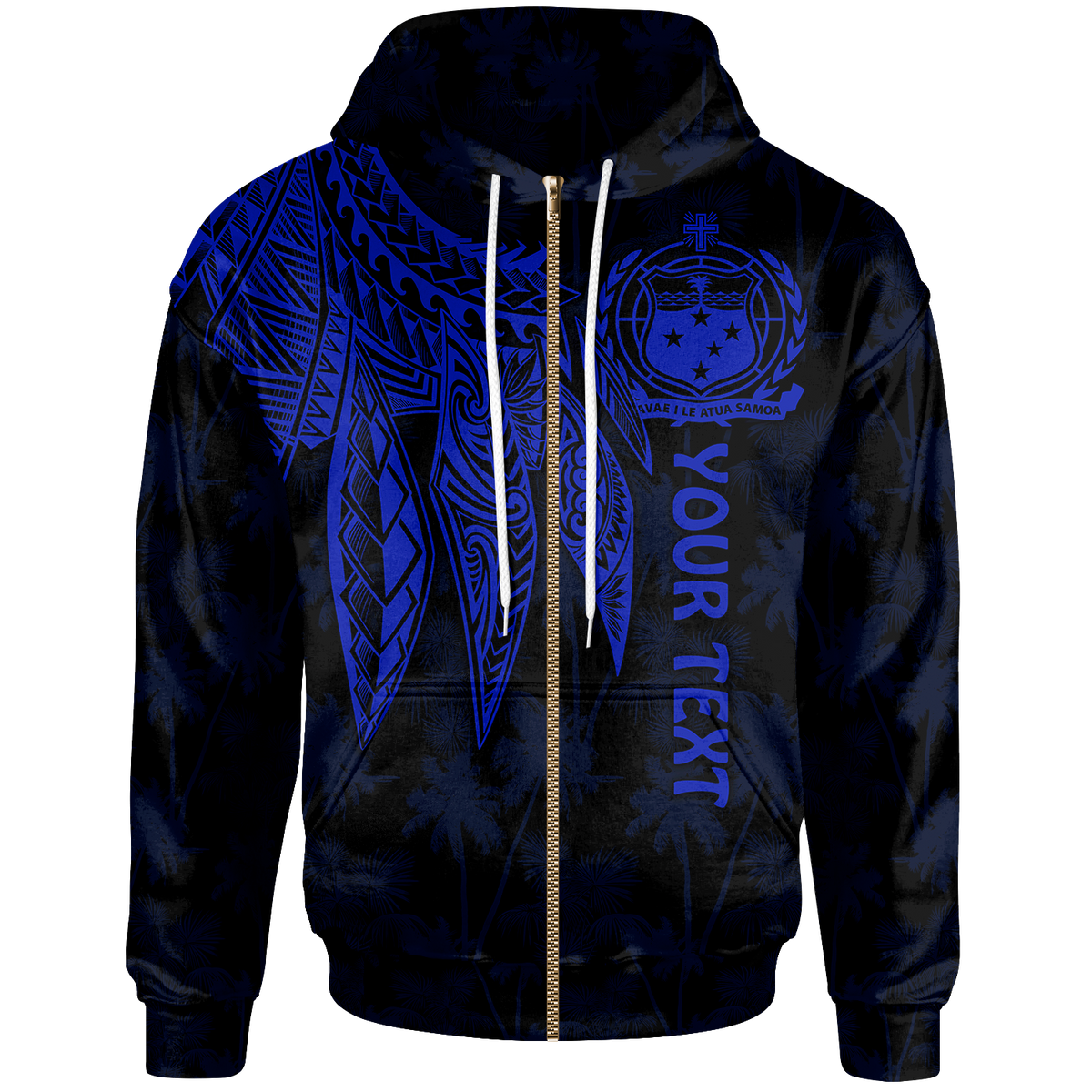 Samoa Custom Zip up Hoodie Polynesian Wings (Blue) Unisex Blue - Polynesian Pride
