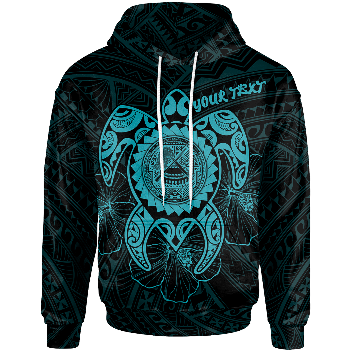 American Samoa Polynesian Custom Hoodie Vintage Polynesian Turtle (Turquoise) Unisex Turquoise - Polynesian Pride