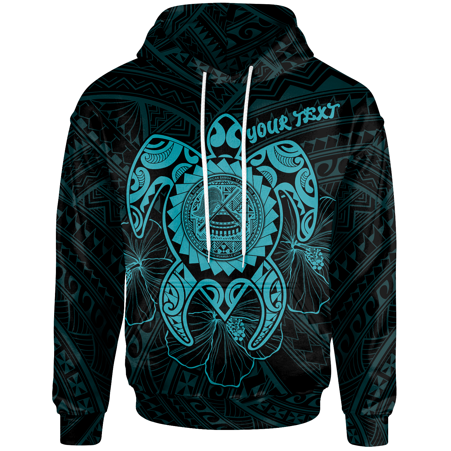 American Samoa Polynesian Custom Hoodie Vintage Polynesian Turtle (Turquoise) Unisex Turquoise - Polynesian Pride