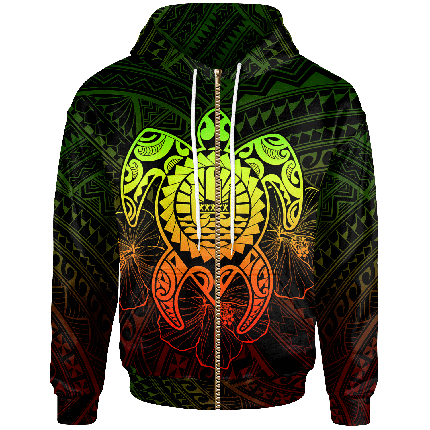 Tahiti Polynesian Zip up Hoodie Vintage Polynesian Turtle (Reggae) Unisex Reggae - Polynesian Pride