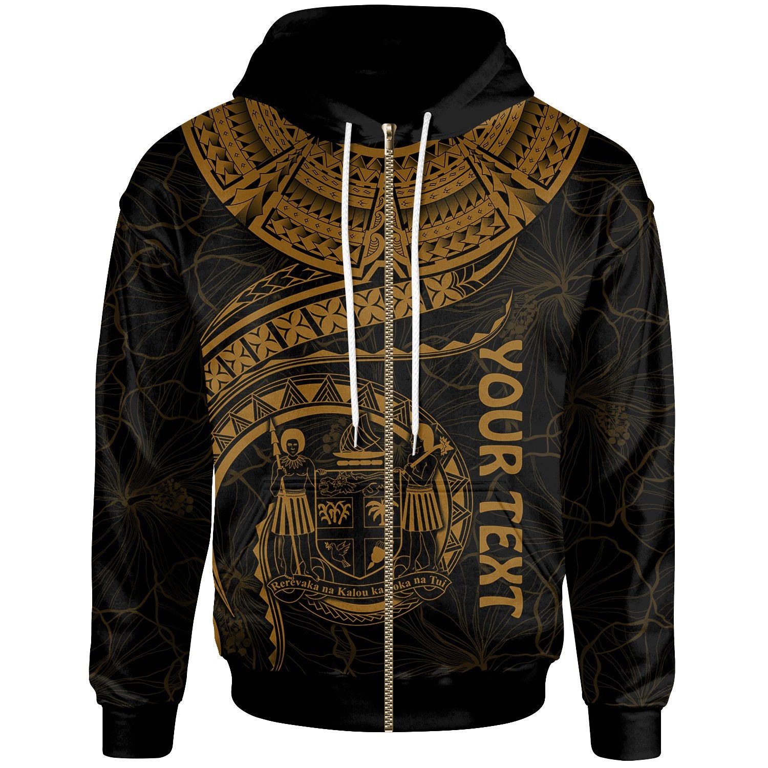 Fiji Polynesian Custom Zip up Hoodie Fiji Waves (Golden) Unisex Golden - Polynesian Pride