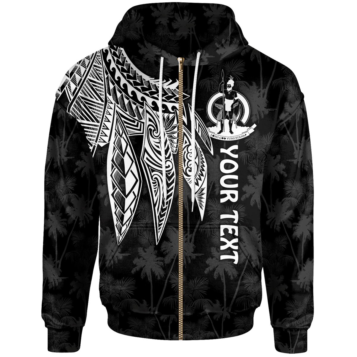 Vanuatu Custom Zip up Hoodie Polynesian Wings (White) Unisex Blue - Polynesian Pride