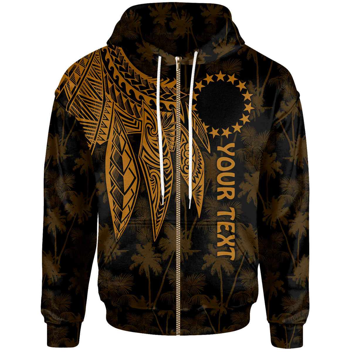 Cook Islands Custom Zip up Hoodie Polynesian Wings (Golden) Unisex Golden - Polynesian Pride