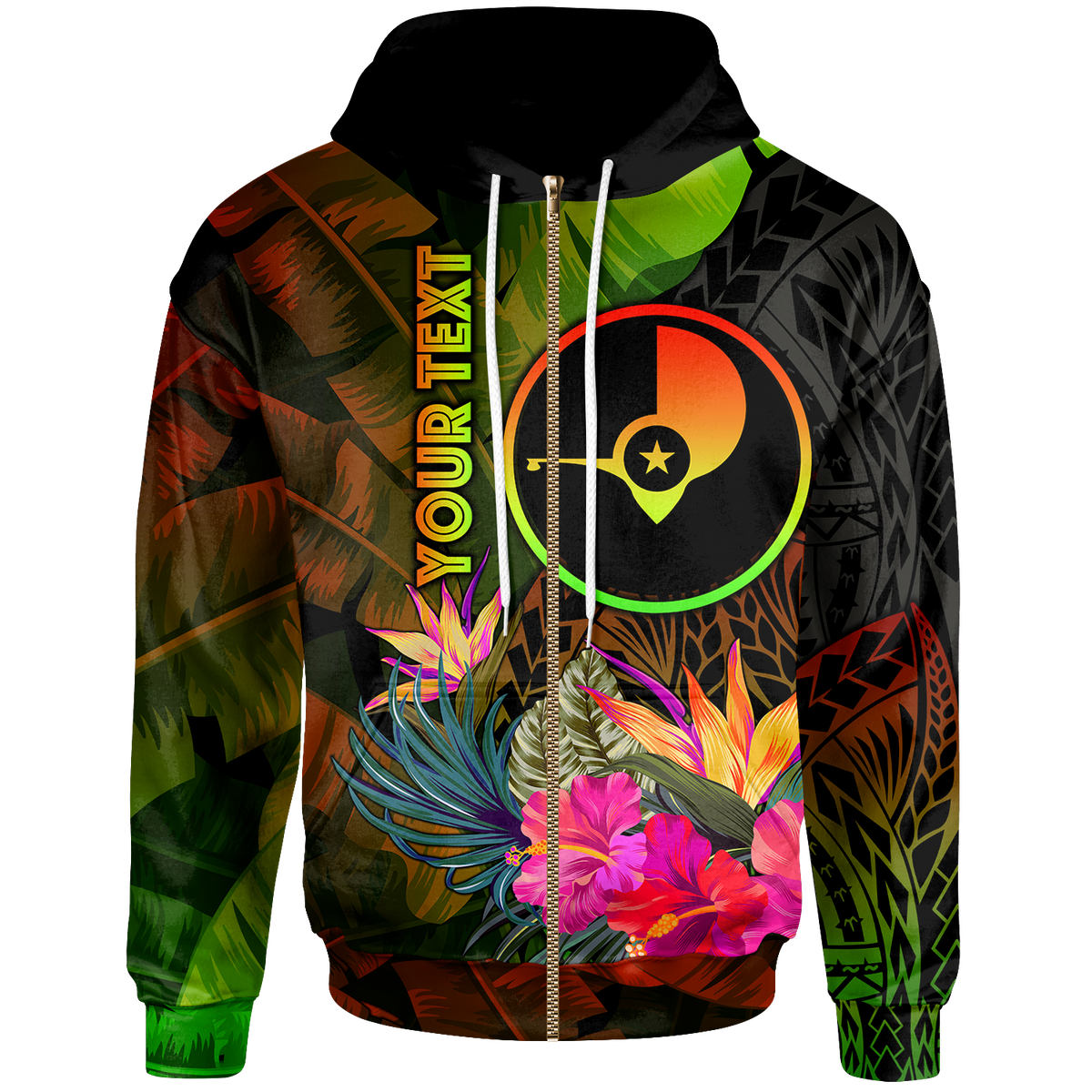 YAP Polynesian Custom Zip up Hoodie Hibiscus and Banana Leaves Unisex Reggae - Polynesian Pride
