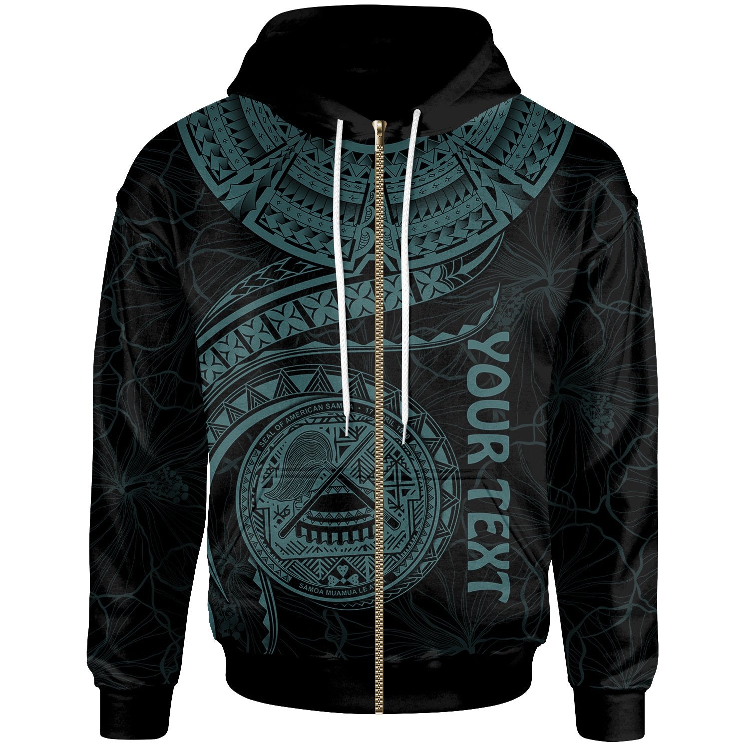 American Samoa Polynesian Custom Zip up Hoodie American Samoan Waves (Turquoise) Unisex Turquoise - Polynesian Pride