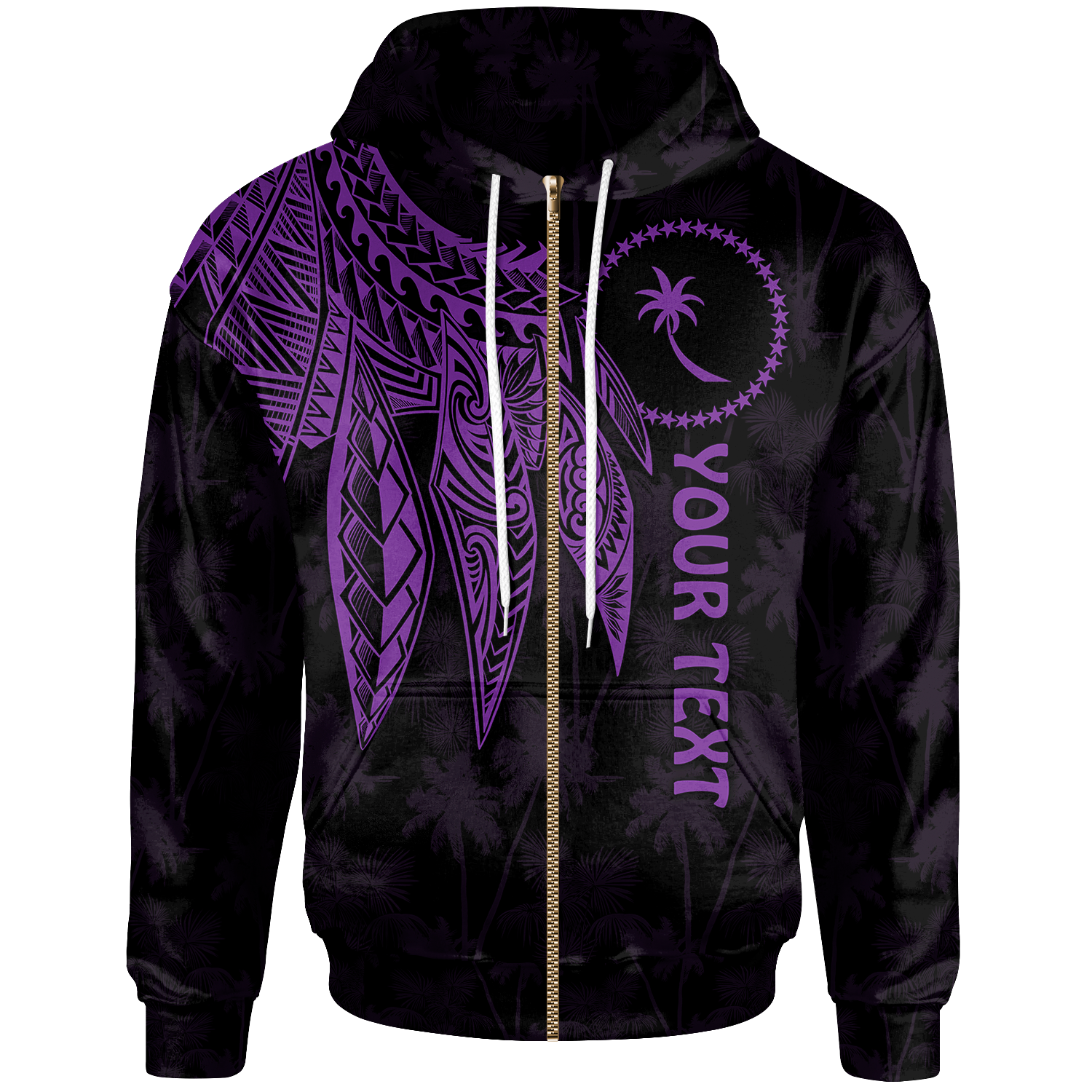 Chuuk Custom Zip up Hoodie Polynesian Wings (Purple) Unisex Purple - Polynesian Pride