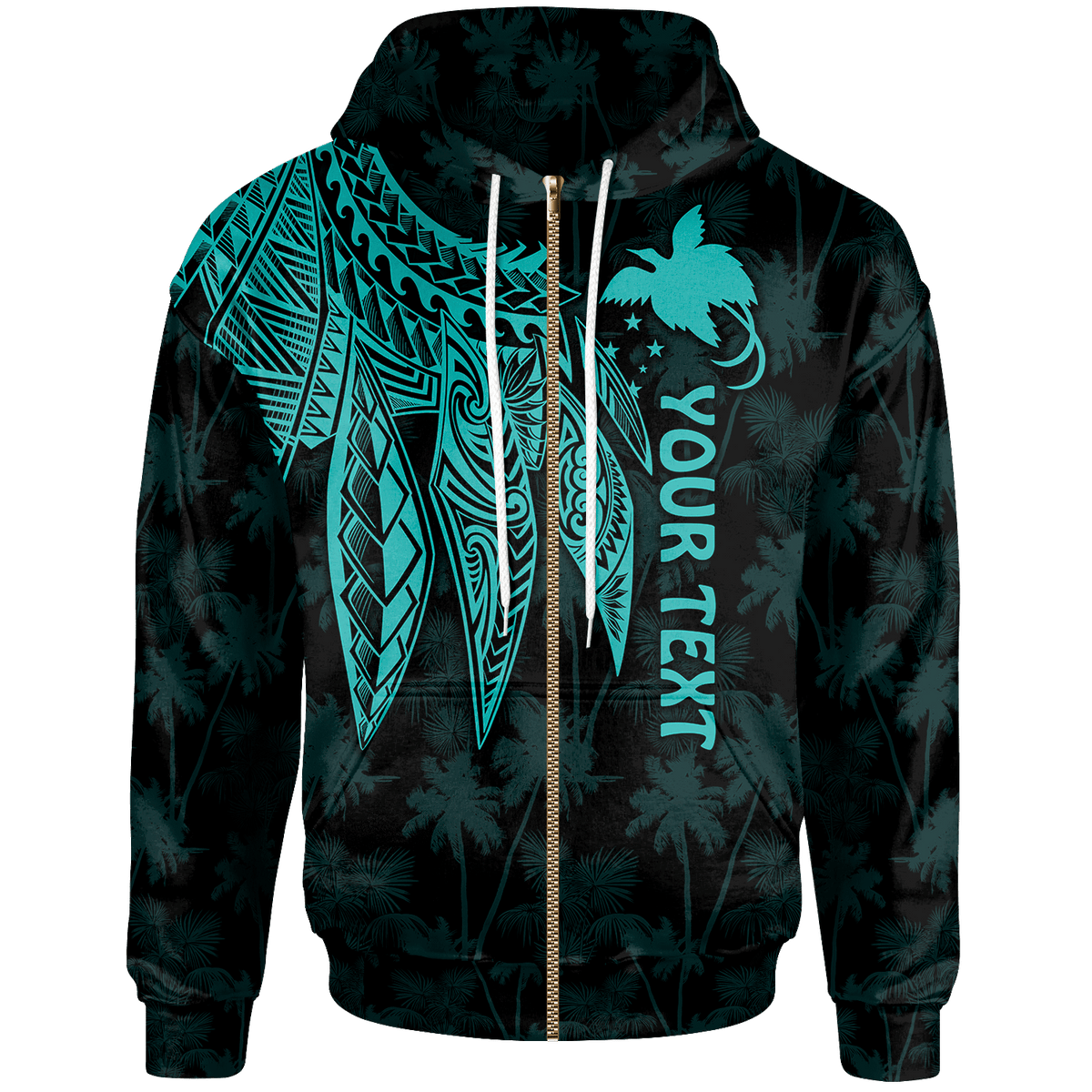Papua New Guinea Custom Zip up Hoodie Polynesian Wings (TurQuoiSe) Unisex Turquoise - Polynesian Pride