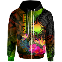 Marshall Islands Polynesian Custom Zip up Hoodie Hibiscus and Banana Leaves Unisex Reggae - Polynesian Pride