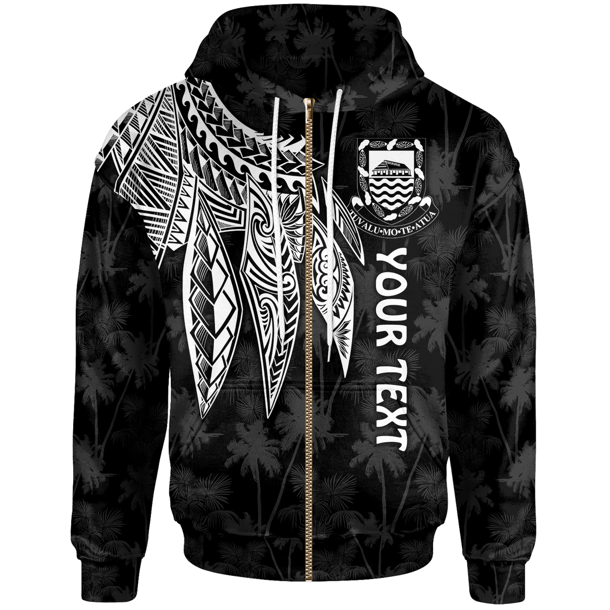 Tuvalu Custom Zip up Hoodie Polynesian Wings (White) Unisex Blue - Polynesian Pride
