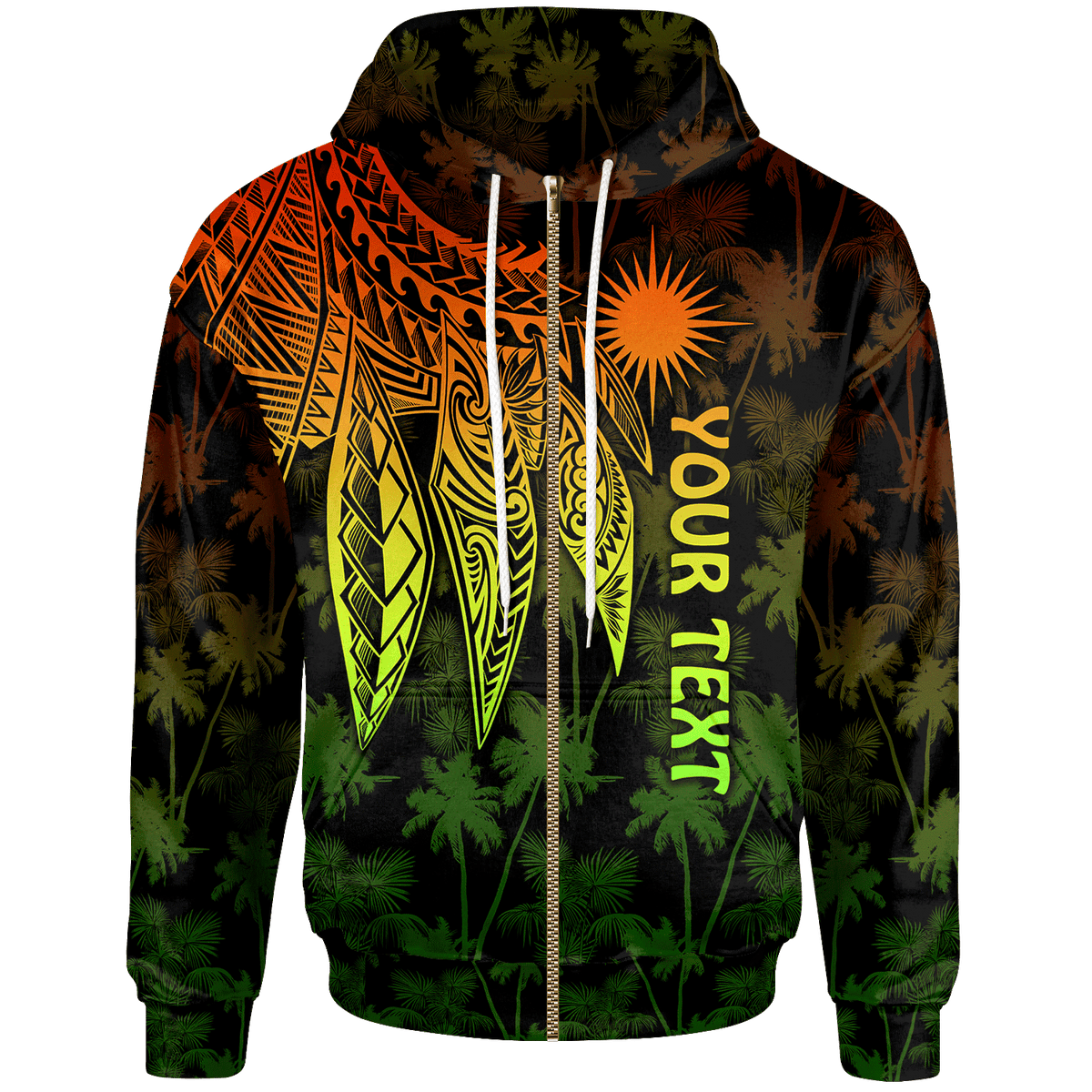 Marshall Islands Custom Zip up Hoodie Polynesian Wings (Reggae) Unisex Reggae - Polynesian Pride