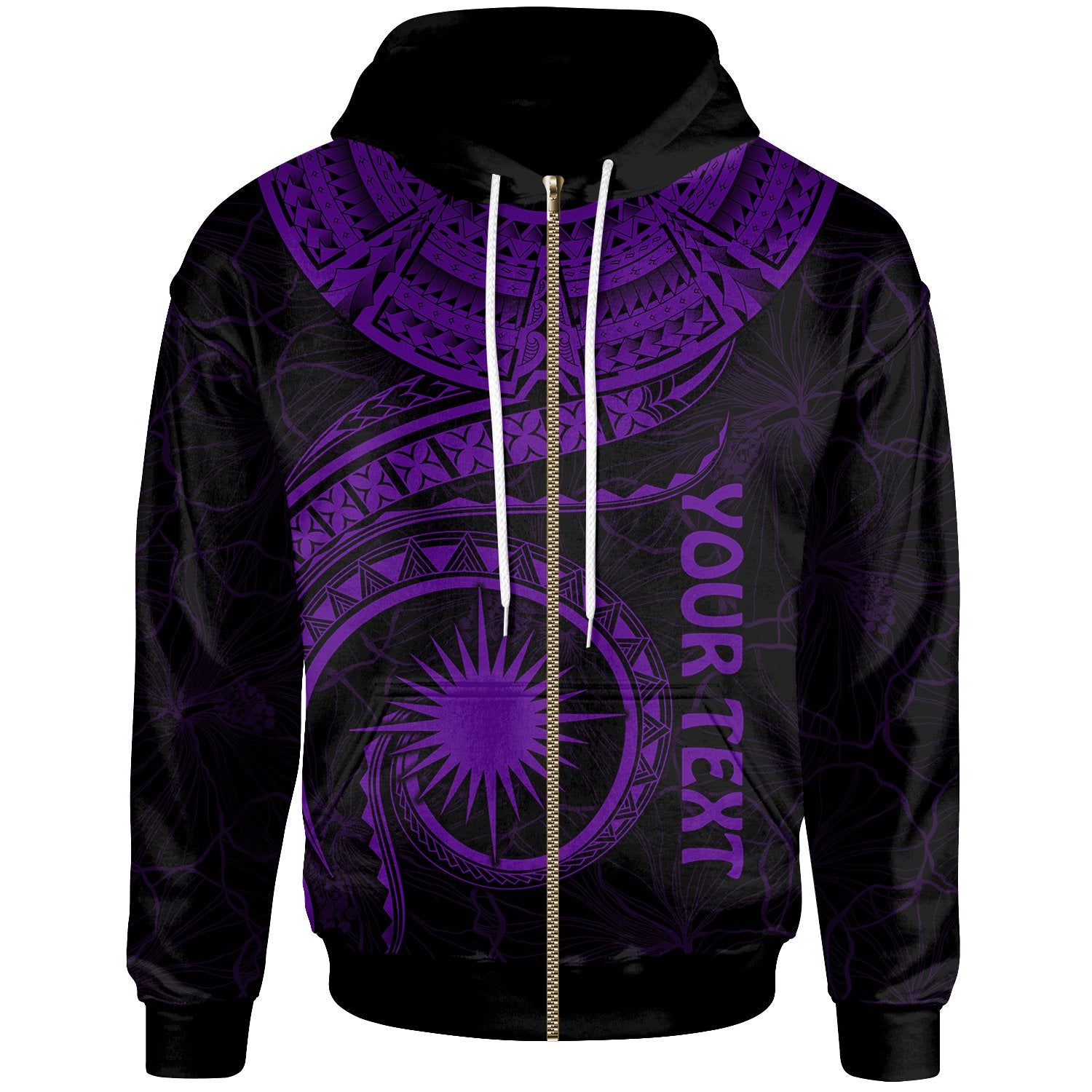 Marshall Islands Polynesian Custom Zip up Hoodie Marshall Islands Waves (Purple) Unisex Purple - Polynesian Pride