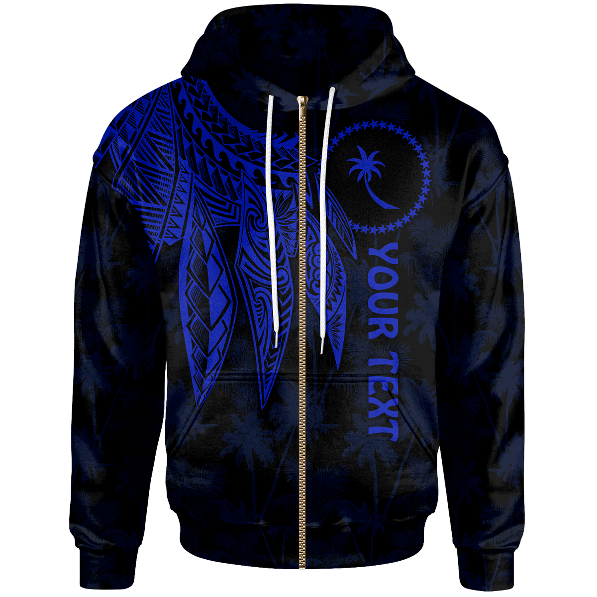 Chuuk Custom Zip up Hoodie Polynesian Wings (Blue) Unisex Blue - Polynesian Pride