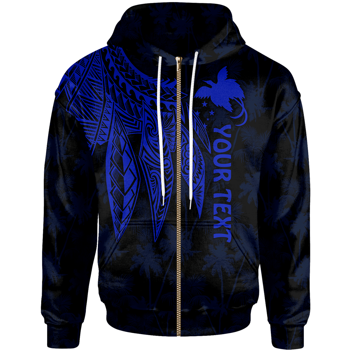 Papua New Guinea Custom Zip up Hoodie Polynesian Wings (Blue) Unisex Blue - Polynesian Pride