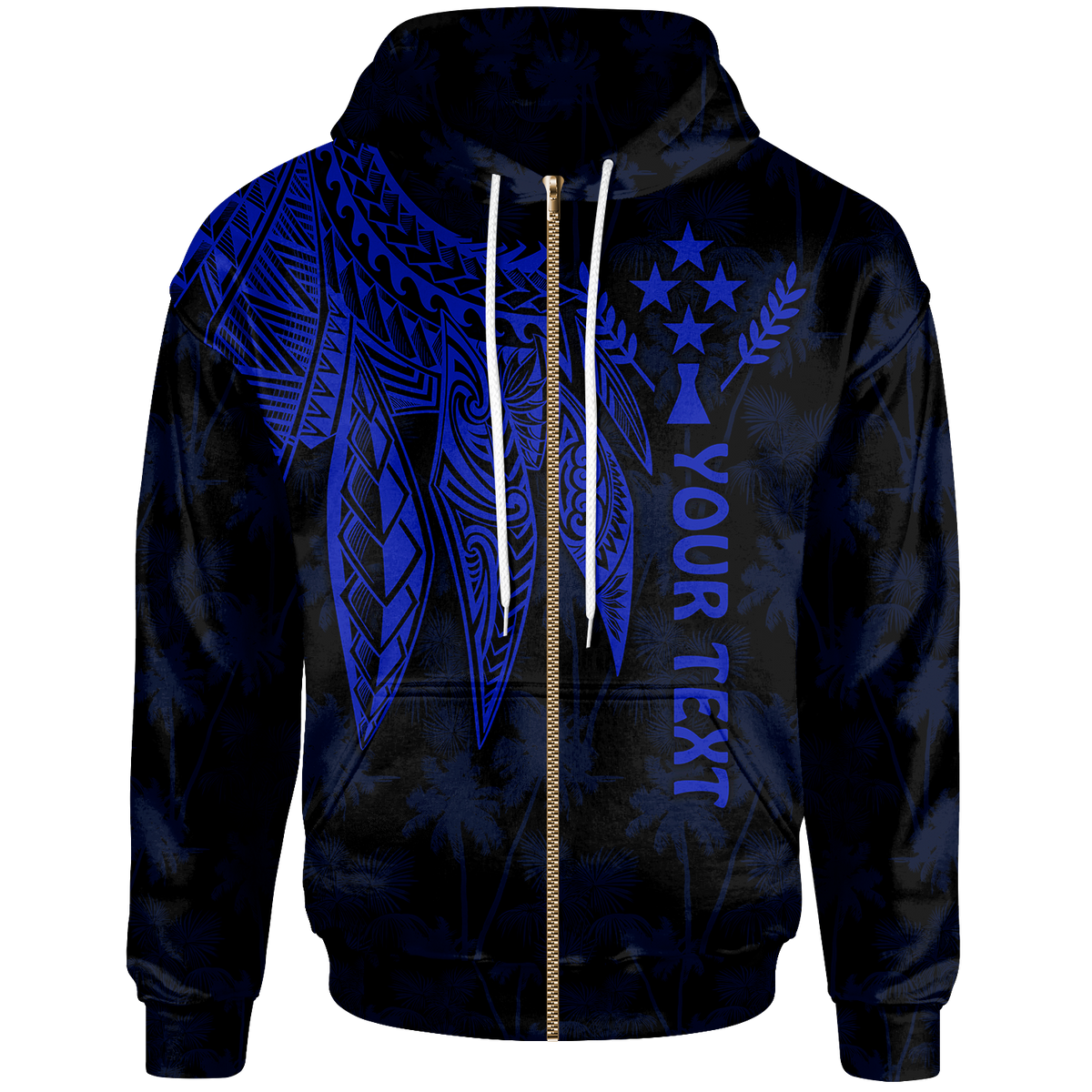 Kosrae Custom Zip up Hoodie Polynesian Wings (Blue) Unisex Blue - Polynesian Pride
