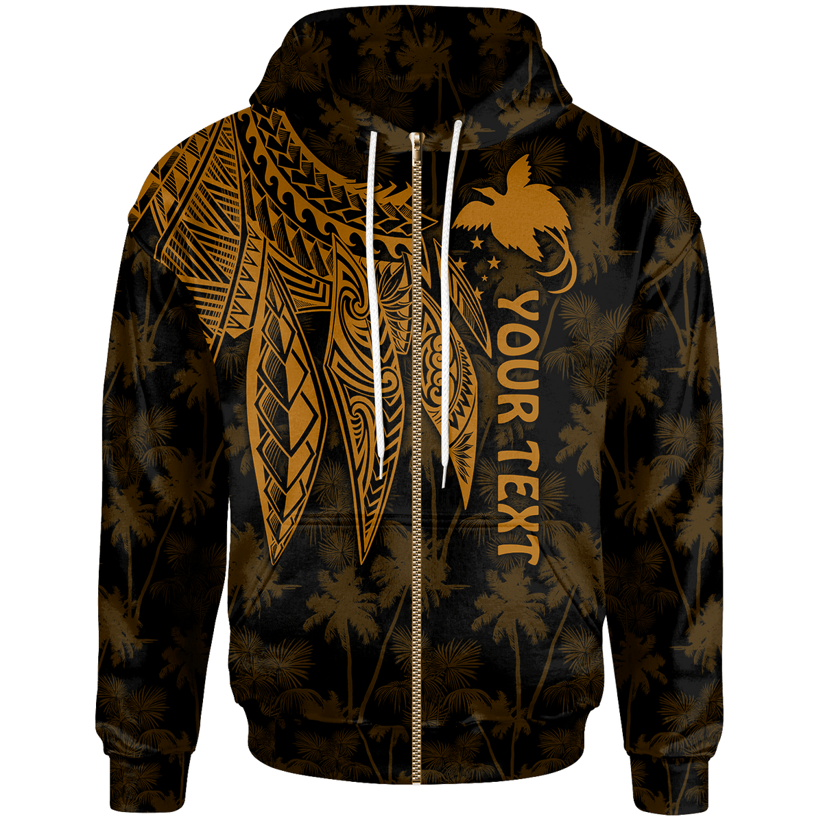 Papua New Guinea Custom Zip up Hoodie Polynesian Wings (Golden) Unisex Golden - Polynesian Pride