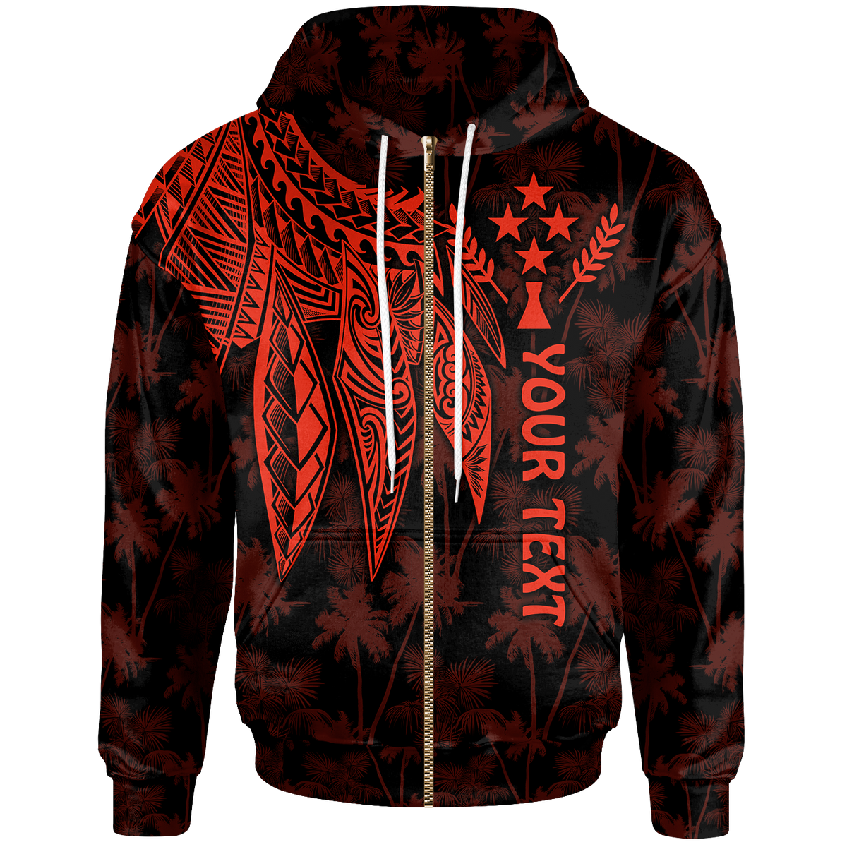 Kosrae Custom Zip up Hoodie Polynesian Wings (Red) Unisex Red - Polynesian Pride