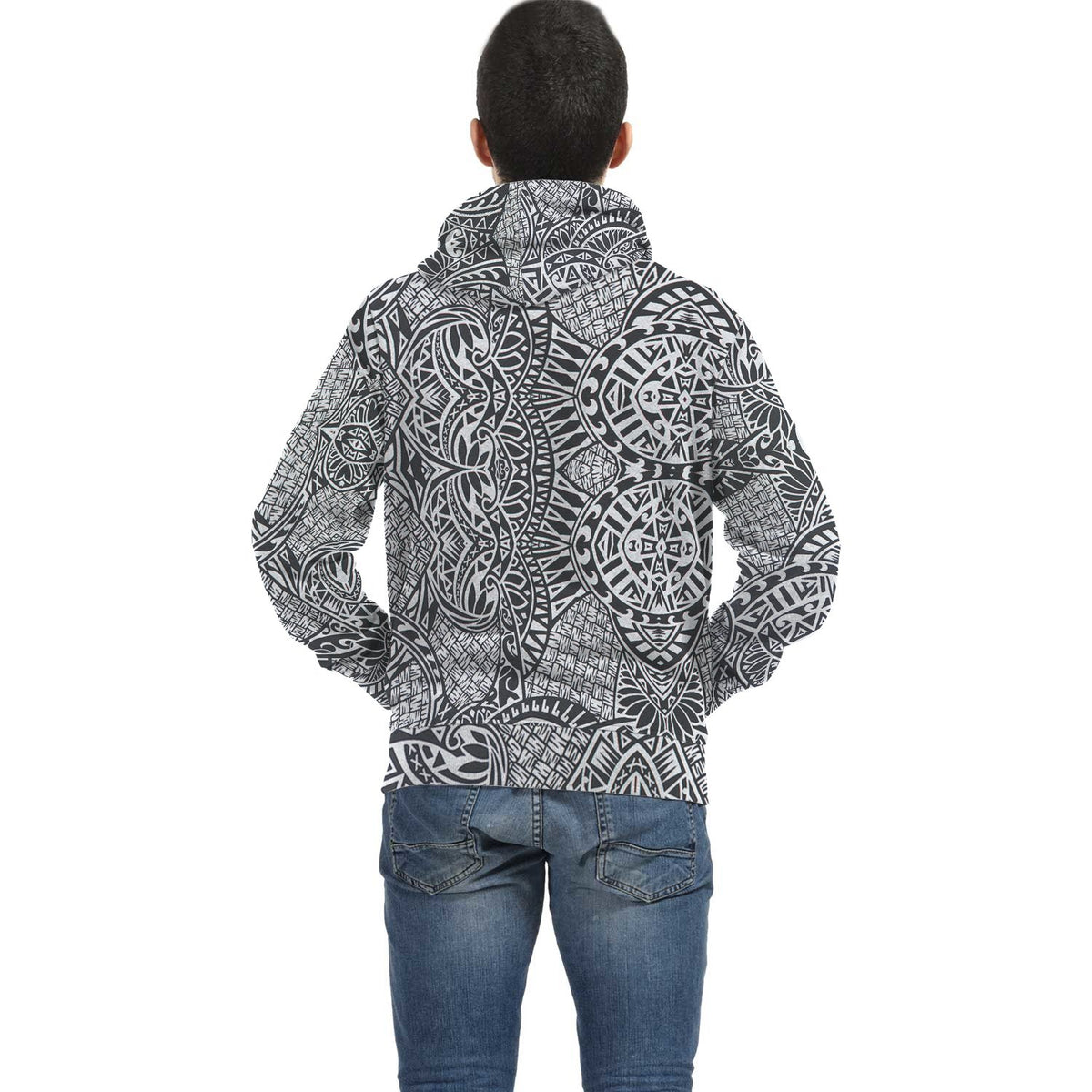 Black White Polynesian Inside Print Zip Hoodie - Polynesian Pride