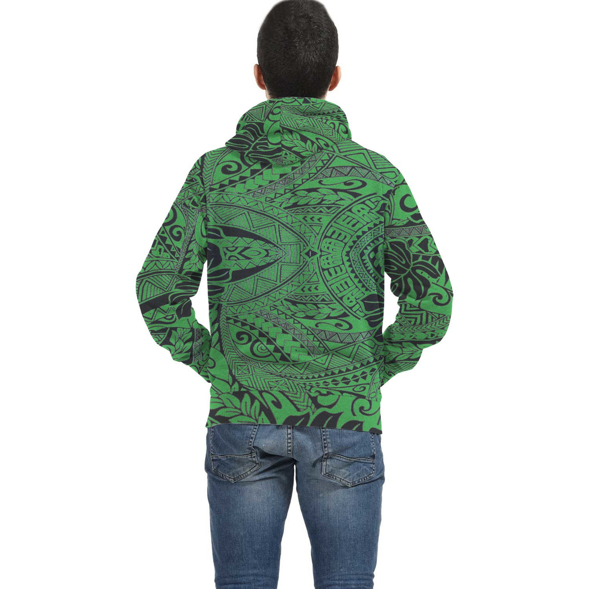 Green Polynesian Inside Print Zip Hoodie - Polynesian Pride