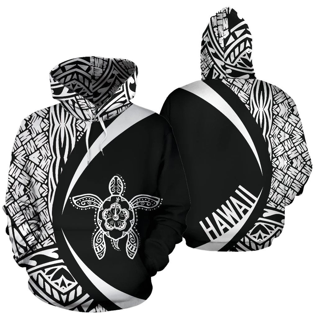 Hawaii Turtle Polynesian Hoodie Circle Style White Color Unisex White - Polynesian Pride