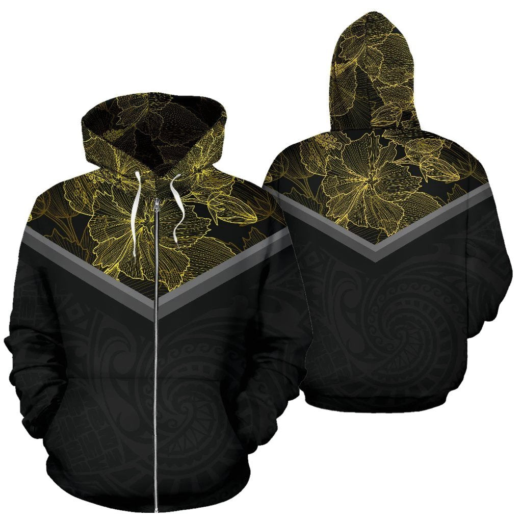 Hawaii Vintage Pattern Zip up Hoodie Yellow Light Color Unisex Black - Polynesian Pride