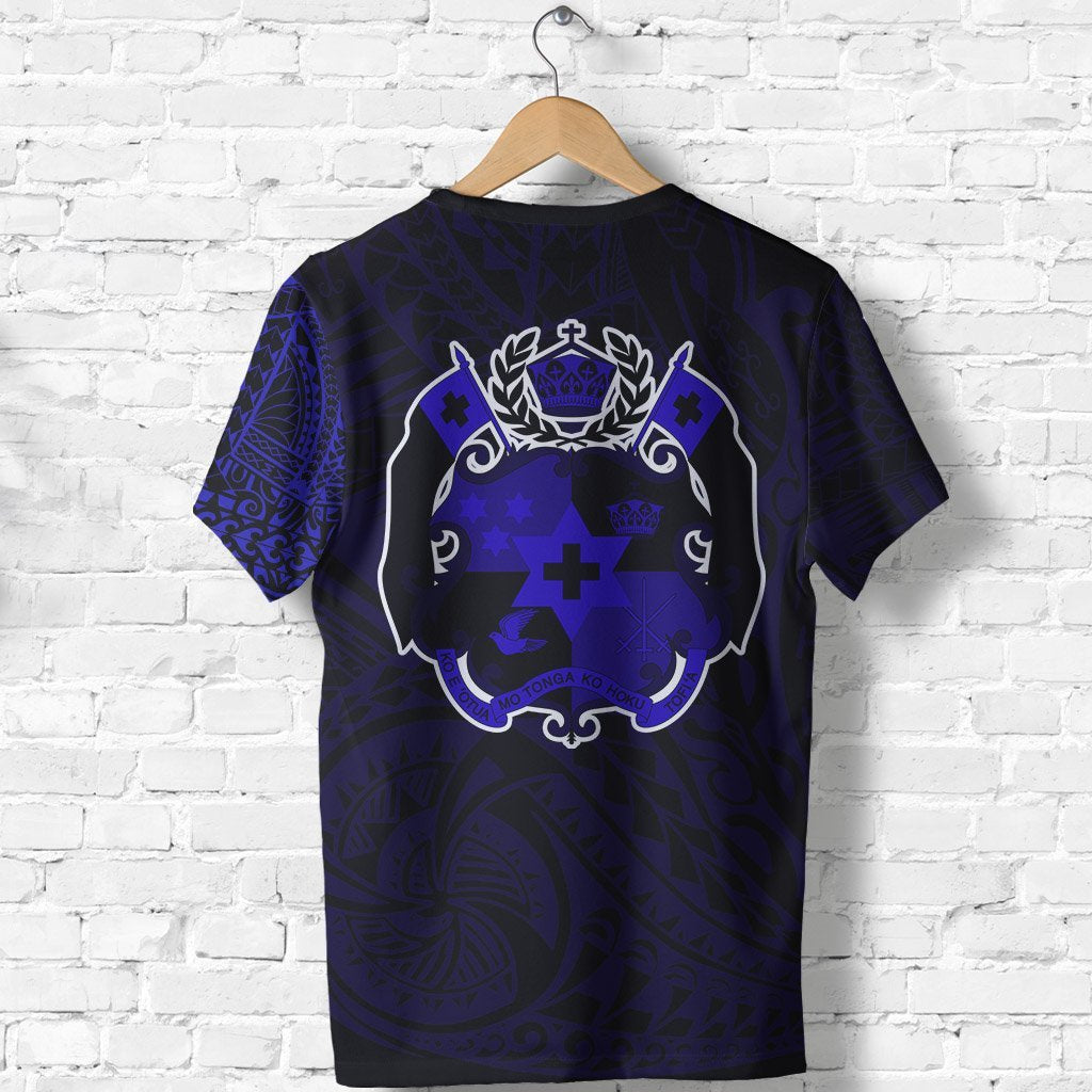 Tonga T Shirt Tonga Coat of Arms Polynesian Tattoo Style Special Blue - Polynesian Pride