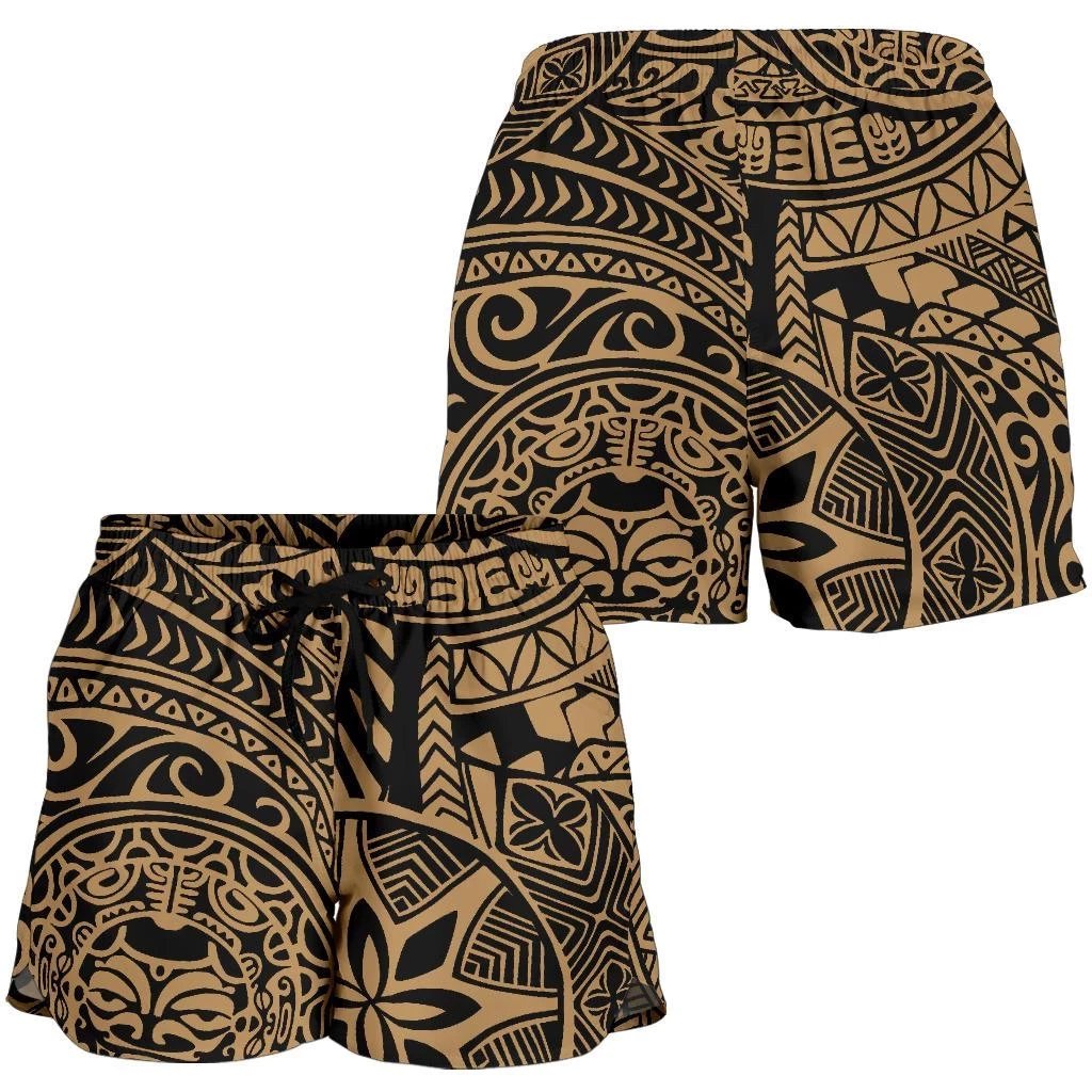 Polynesian Hawaiian Style Tribal Tattoo Gold Women's Short Women Gold - Polynesian Pride