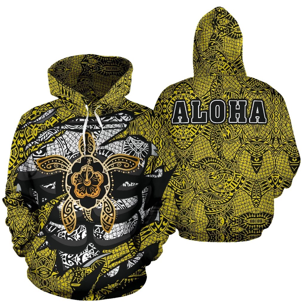 Hibiscus Polynesian Yellow Hawaii Turtle Hoodie Unisex Yellow - Polynesian Pride