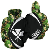 Kanaka Tropical Leaves and Plumeria Hoodie Circle Style Unisex Black - Polynesian Pride