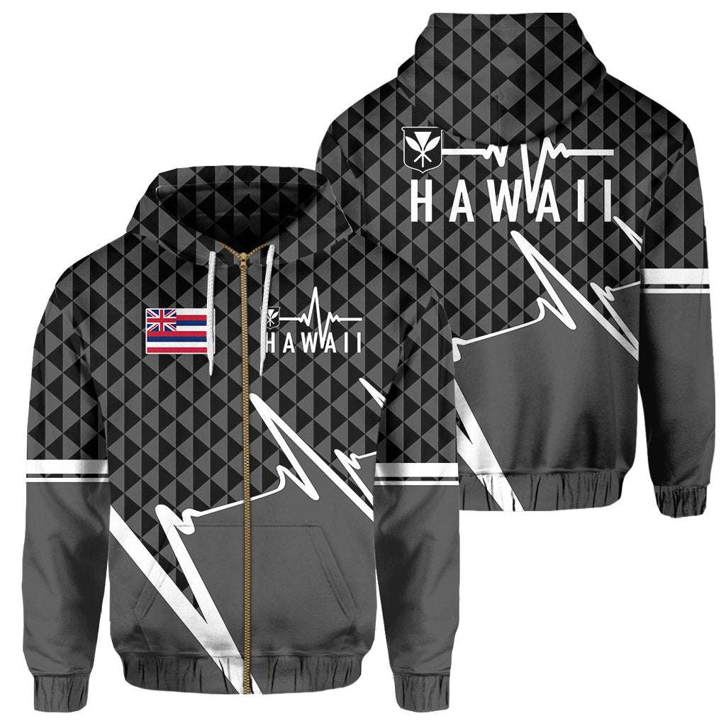 Kakau Hawaii In My Heartbeat Flag of Hawaii Hoodie Gray Unisex Gray - Polynesian Pride