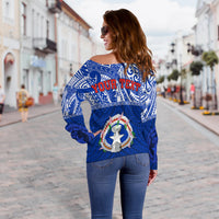 Northern Mariana Islands Off Shoulder Sweater - Polynesian CNMI Coat of Arms LT13 - Polynesian Pride
