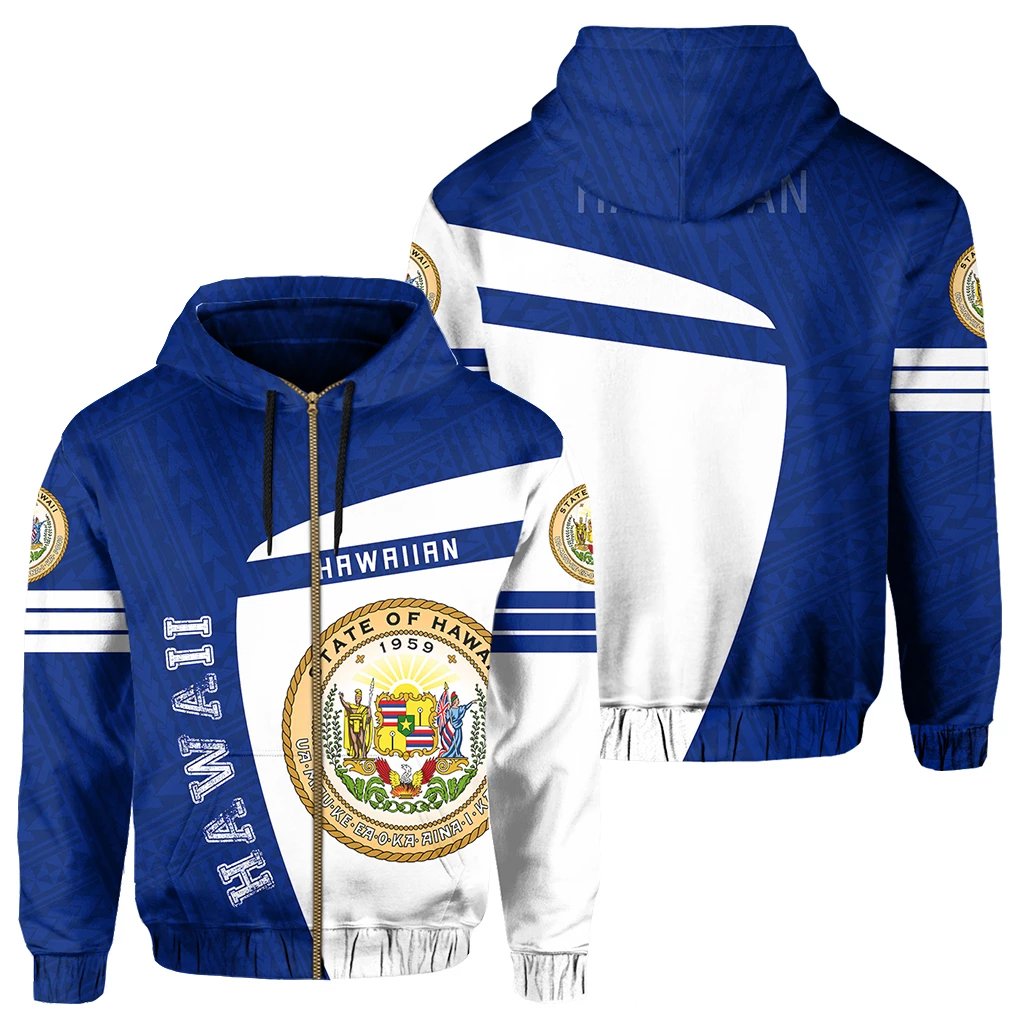 Hawaii Polynesian Sport Zipper Hoodie Blue Premium Style Unisex Blue - Polynesian Pride