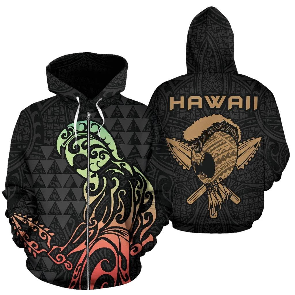 Polynesian Kakau Helmet Weapon Kanaka Warrior Hoodie (Zip) Unisex Black - Polynesian Pride