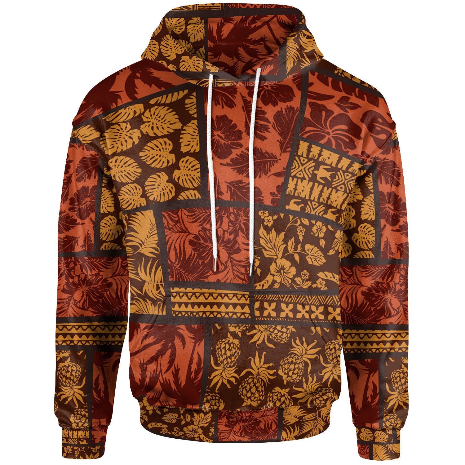 Polynesian Hoodie Elements Fabric Patchwork Unisex Vintage Color - Polynesian Pride