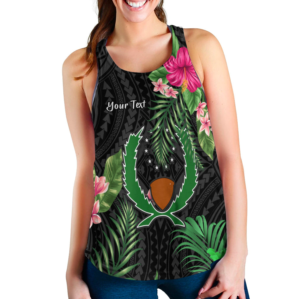 (Custom Personalised) Pohnpei Micronesia Women Racerback Tank Tropical Flowers LT13 Black - Polynesian Pride