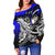 Niue Women's Off Shoulder Sweaters - Tribal Jungle Pattern Blue Color - Polynesian Pride