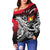 Tonga Women's Off Shoulder Sweaters - Tribal Jungle Pattern Red Color - Polynesian Pride