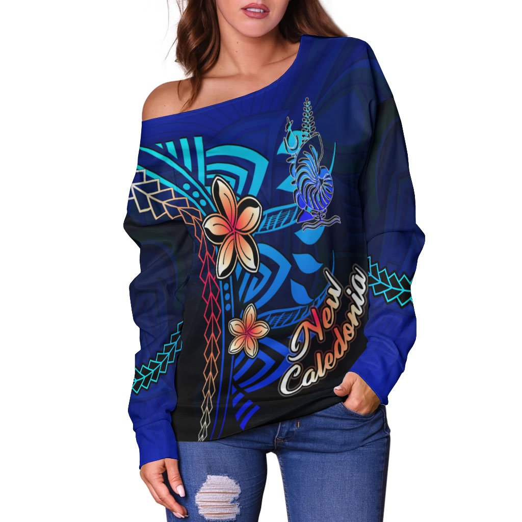 New Caledonia Women's Off Shoulder Sweater - Vintage Tribal Mountain - Polynesian Pride