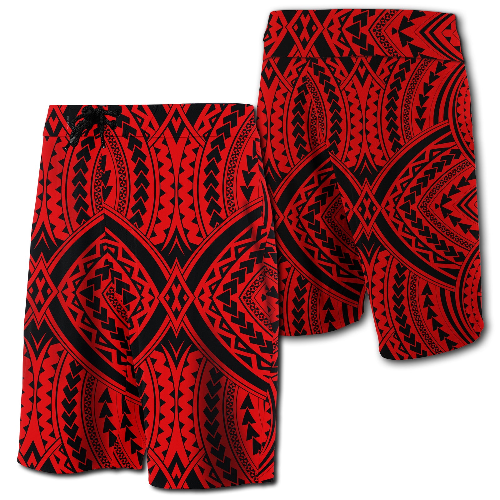 Hawaii Polynesian Tradition Board Shorts Red Men Red - Polynesian Pride