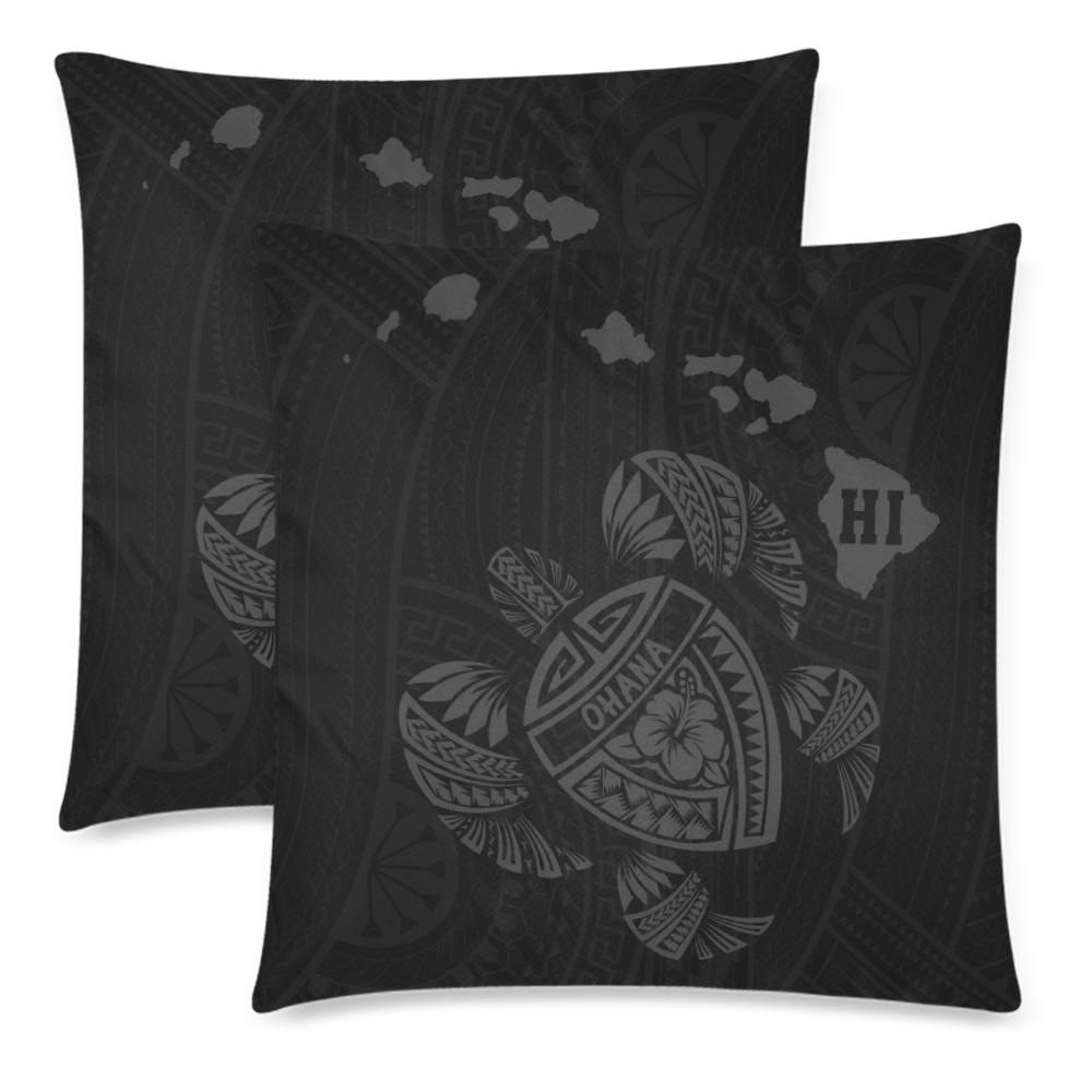 Hawaiian Map Turtle Ohana Hibiscus Kakau Polynesian Pillow Cover - Grey One Size Zippered Pillow Cases 18"x 18" (Twin Sides) (Set of 2) Grey - Polynesian Pride