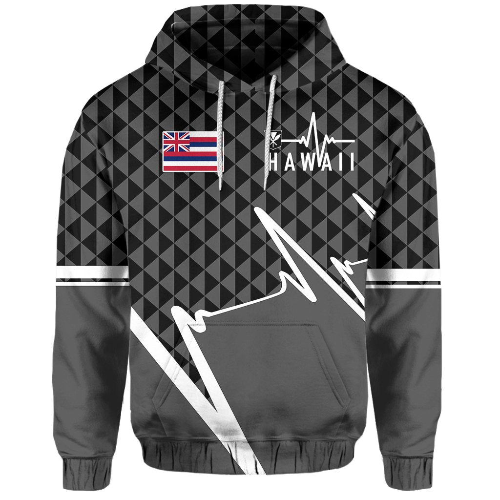 Kakau Hawaii In My Heartbeat Flag of Hawaii Zip Hoodie Gray - Polynesian Pride