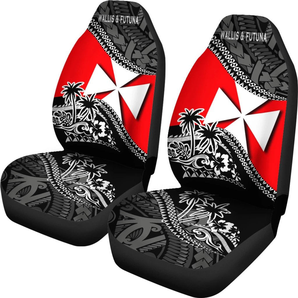 Wallis And Futuna Car Seat Covers - Wallis And Futuna Coat Of Arms Fall In The Wave Universal Fit Black - Polynesian Pride