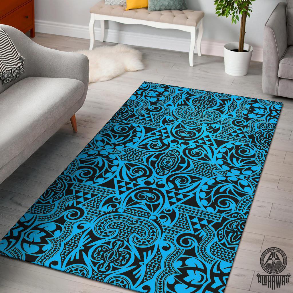 Polynesian Blue And Black Area Rug Black - Polynesian Pride