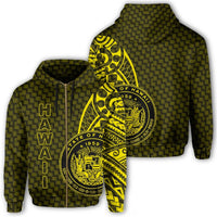 Hawaii Polynesian Zipper Hoodie Yellow Emboss Style Unisex Yellow - Polynesian Pride
