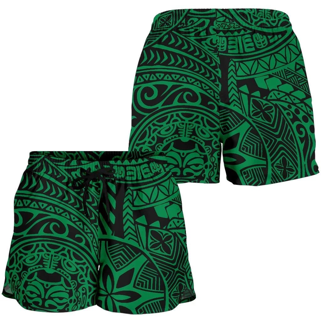 Polynesian Hawaiian Style Tribal Tattoo Green Women's Short Women Green - Polynesian Pride