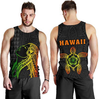 Hula Girl And Turtle Hibiscus Men's Tank Top Black - Polynesian Pride