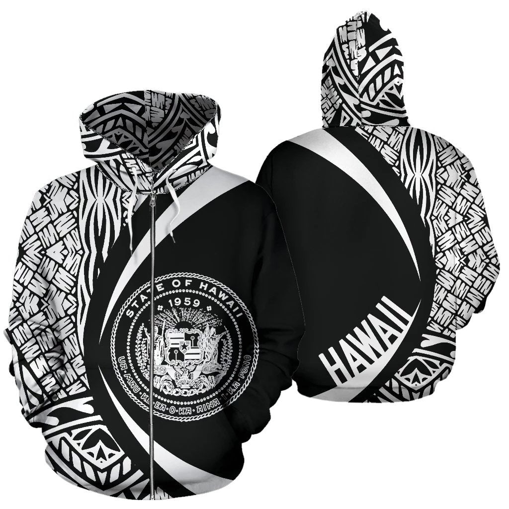 Hawaii Polynesian Zip up Hoodie White Circle Style Unisex White - Polynesian Pride