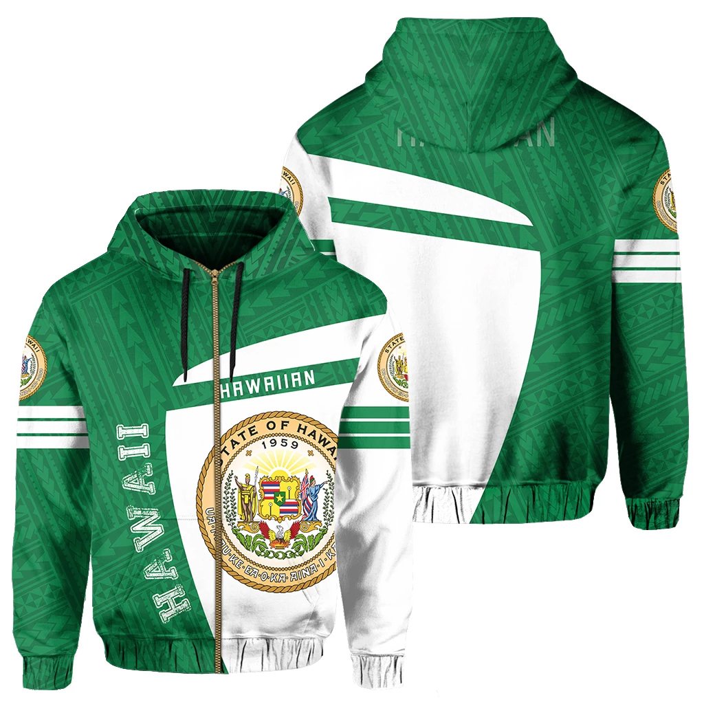 Hawaii Polynesian Sport Zipper Hoodie Green Premium Style Unisex Green - Polynesian Pride