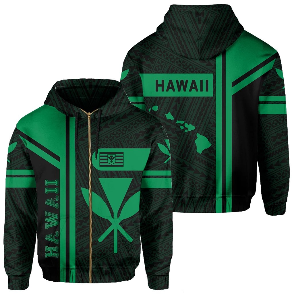 Kanaka Polynesian Zipper Hoodie Green Morale Style Unisex Green - Polynesian Pride