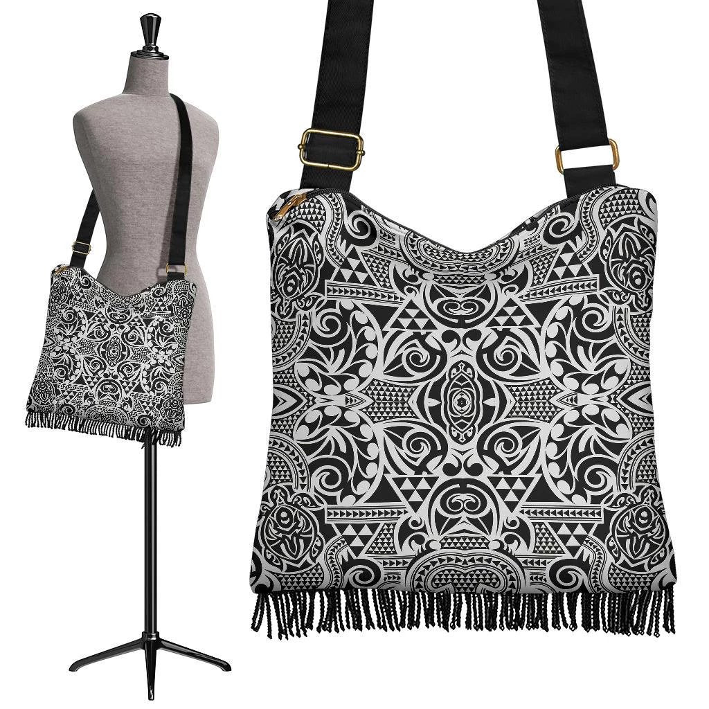 Hawaii Polynesian Tribal Crossbody Boho Handbag Black Pattern Crossbody Boho Handbag One Size Black - Polynesian Pride