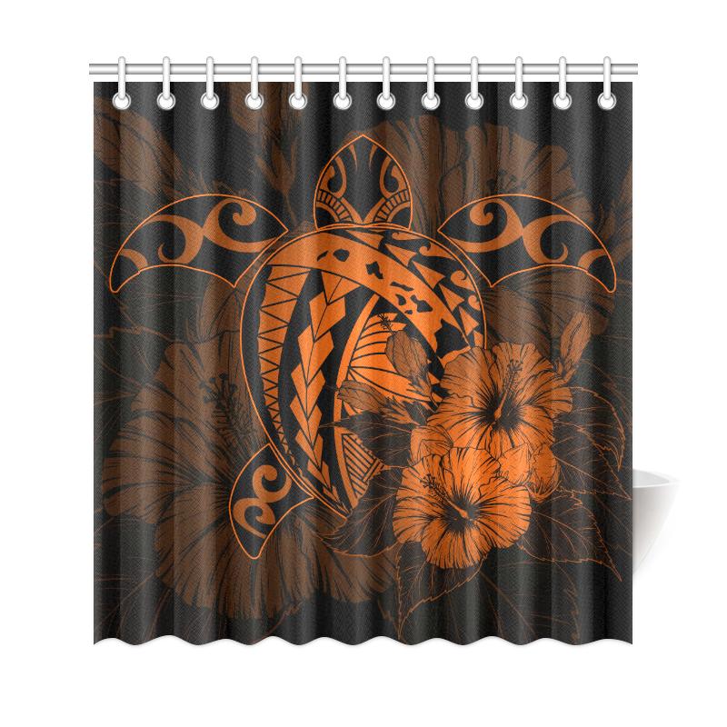 Hawaii Hibiscus Shower Curtain - Harold Turtle - Orange - Polynesian Pride